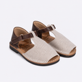 Sandalia de piel marrón y taupe