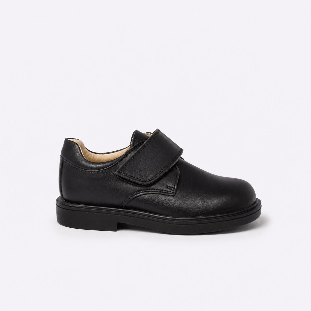Zapato escolar negro cierre doble velcro de piel unisex