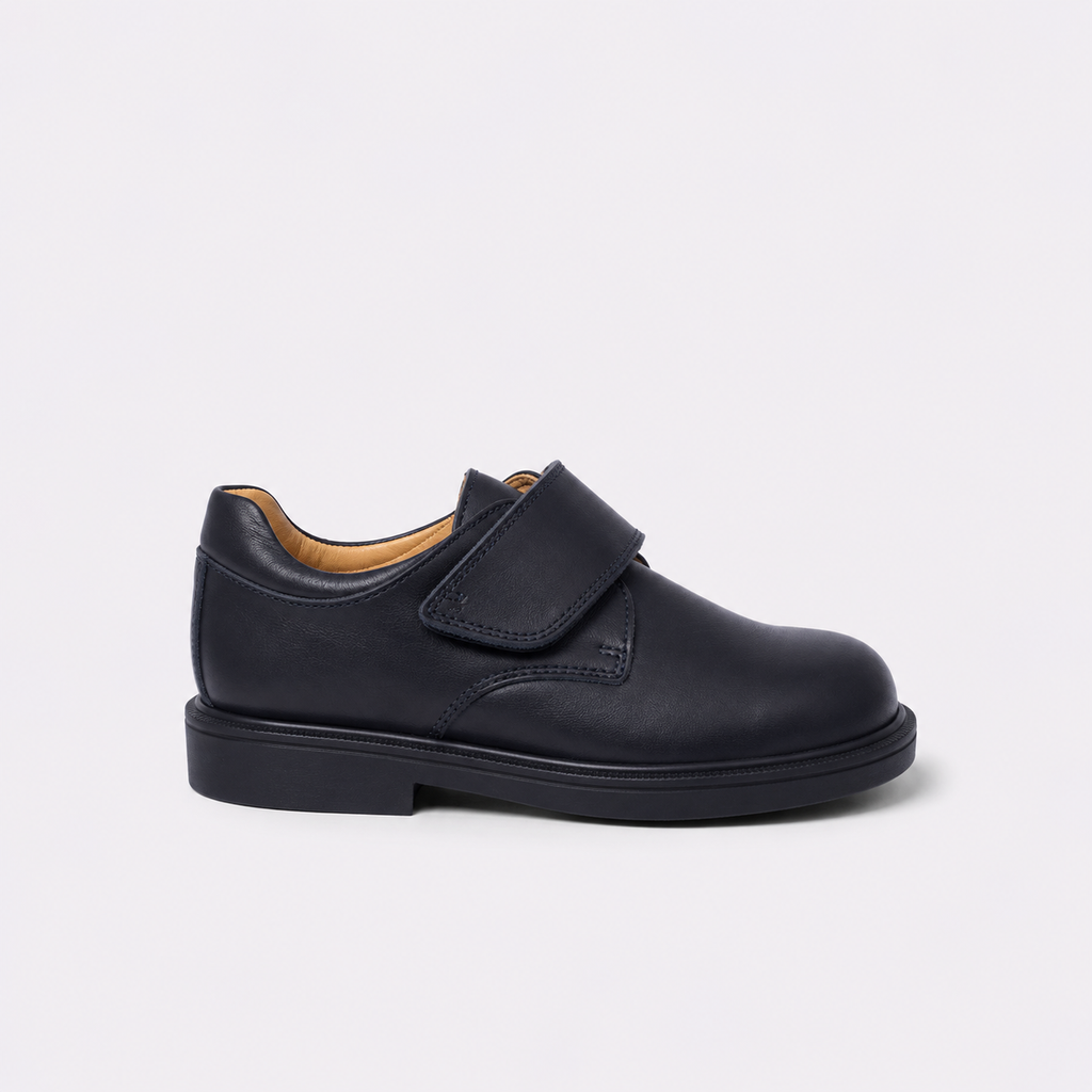 Zapato escolar azul cierre velcro de piel unisex