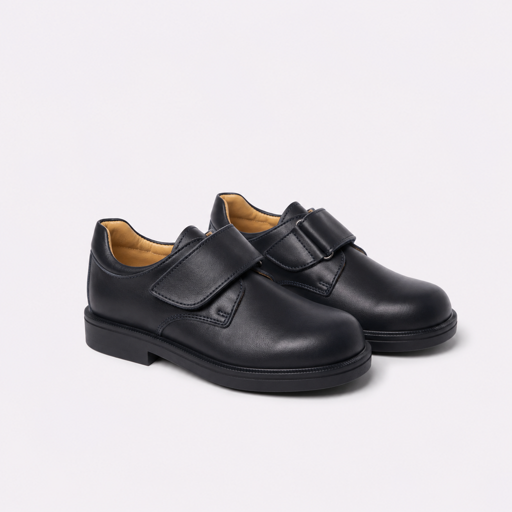 Zapato escolar azul cierre velcro de piel unisex