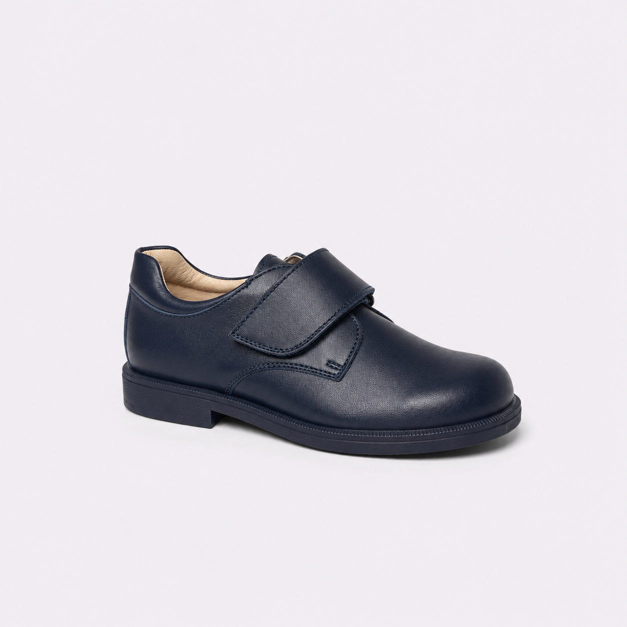 Zapato escolar azul cierre velcro de piel unisex