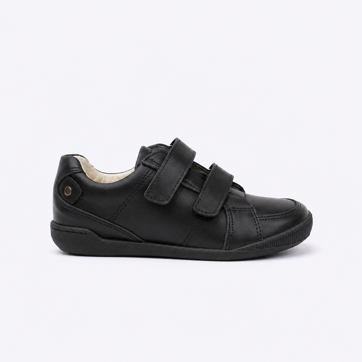 Zapato escolar negro cierre doble velcro de piel unisex