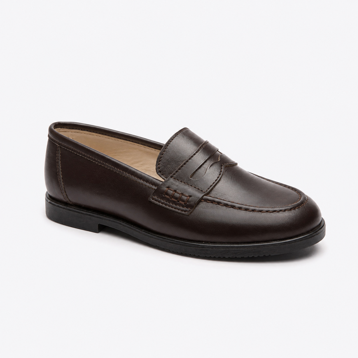 Mocasín escolar marrón oscuro de piel unisex