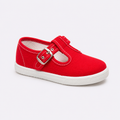 Sandalia de lona rojo con bordado blanco