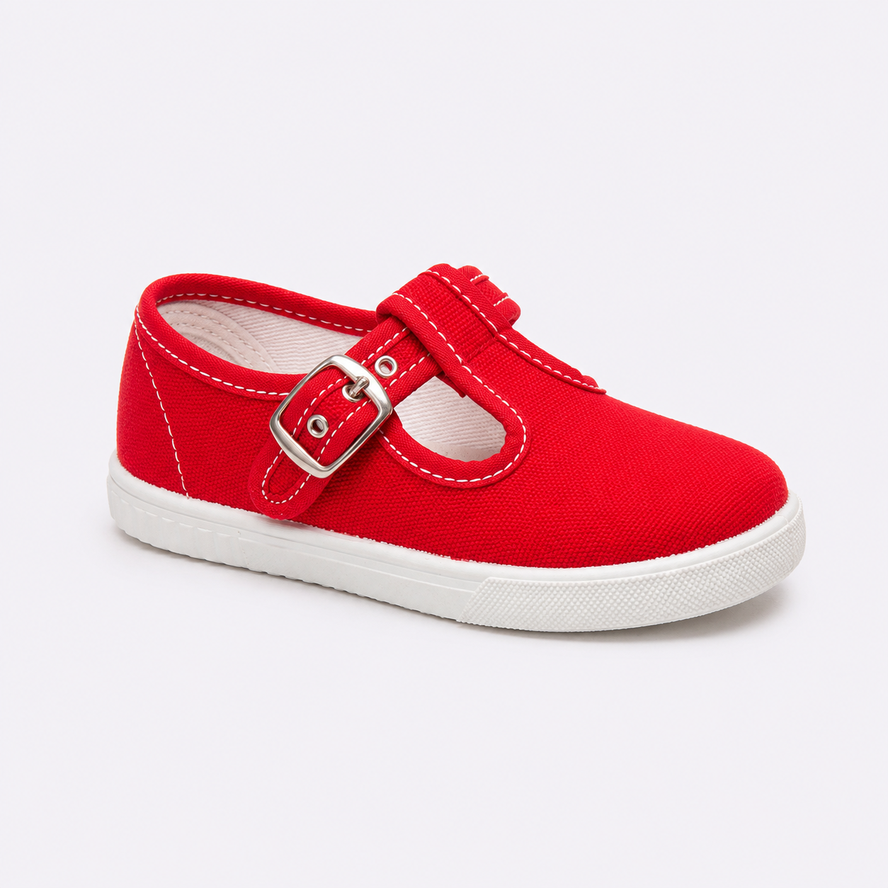 Sandalia de lona rojo con bordado blanco