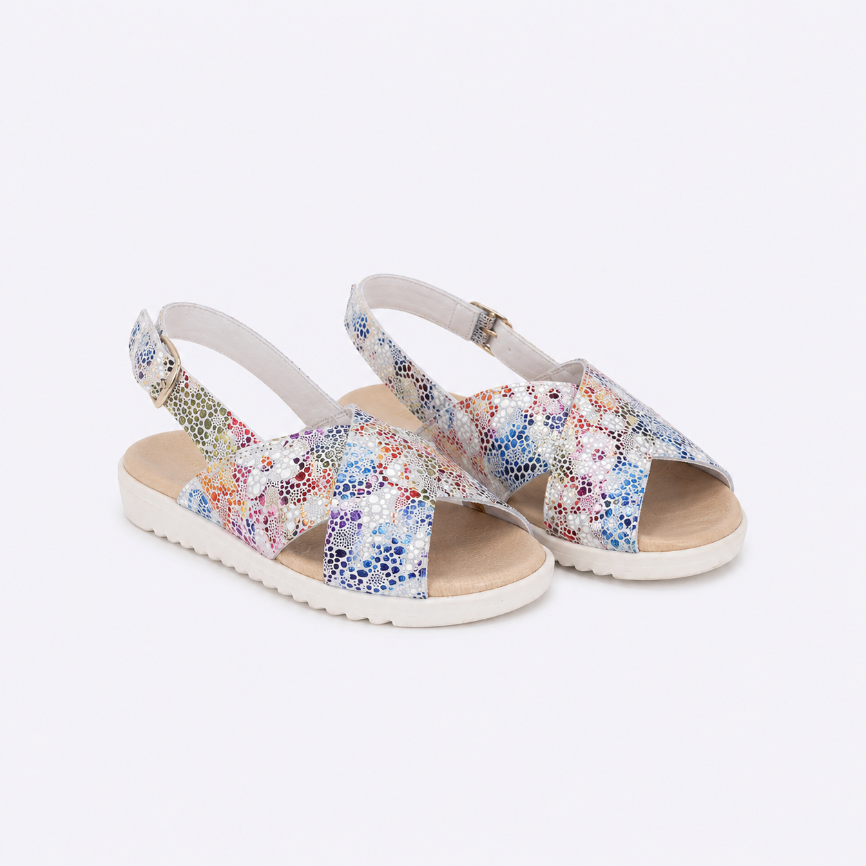 Sandalia de piel de colores con purpurina