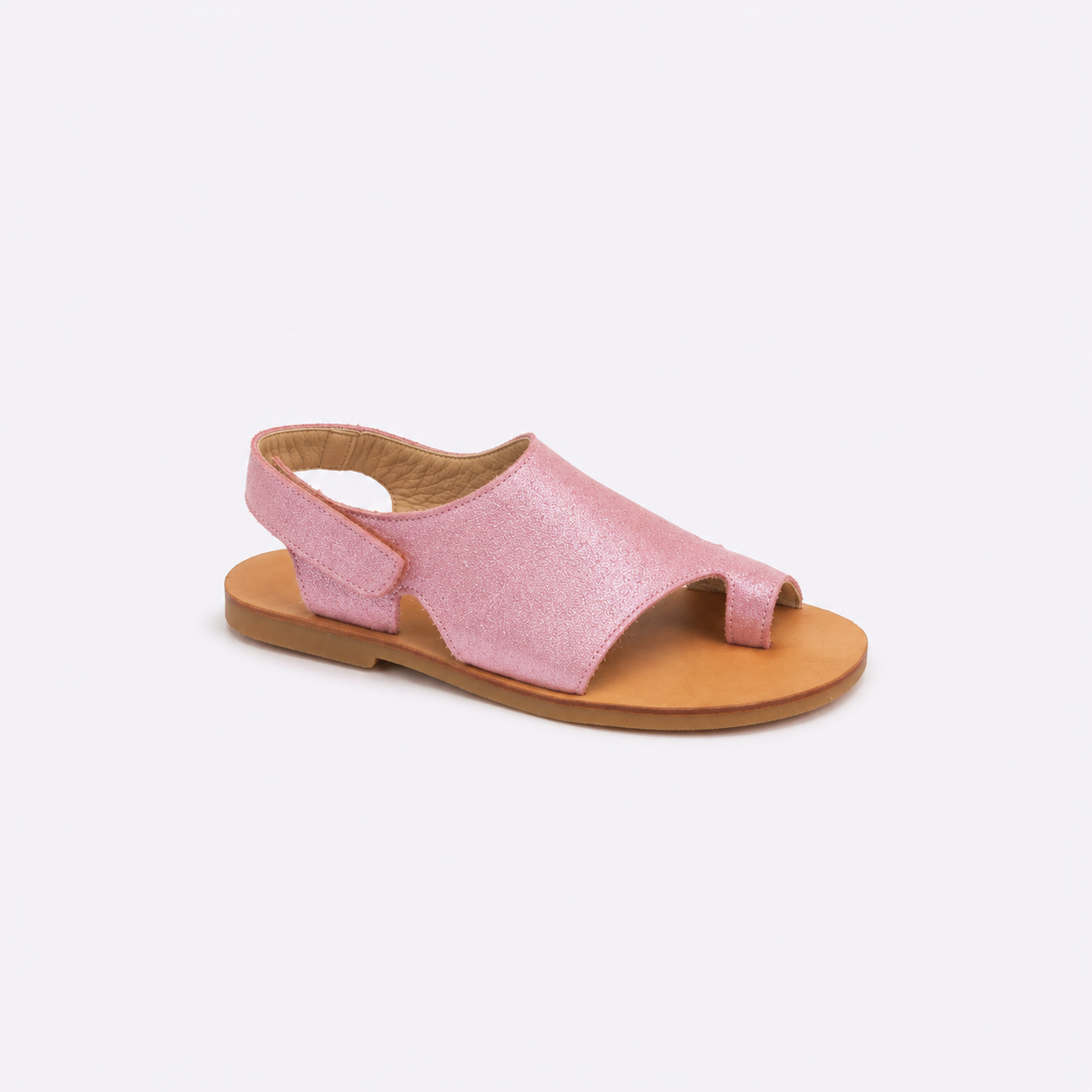 Sandalia de piel rosa con purpurina