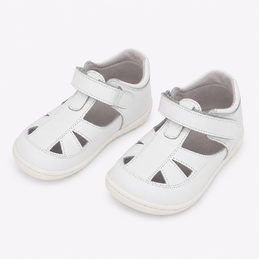 Sandalia cangrejera blanca de piel barefoot