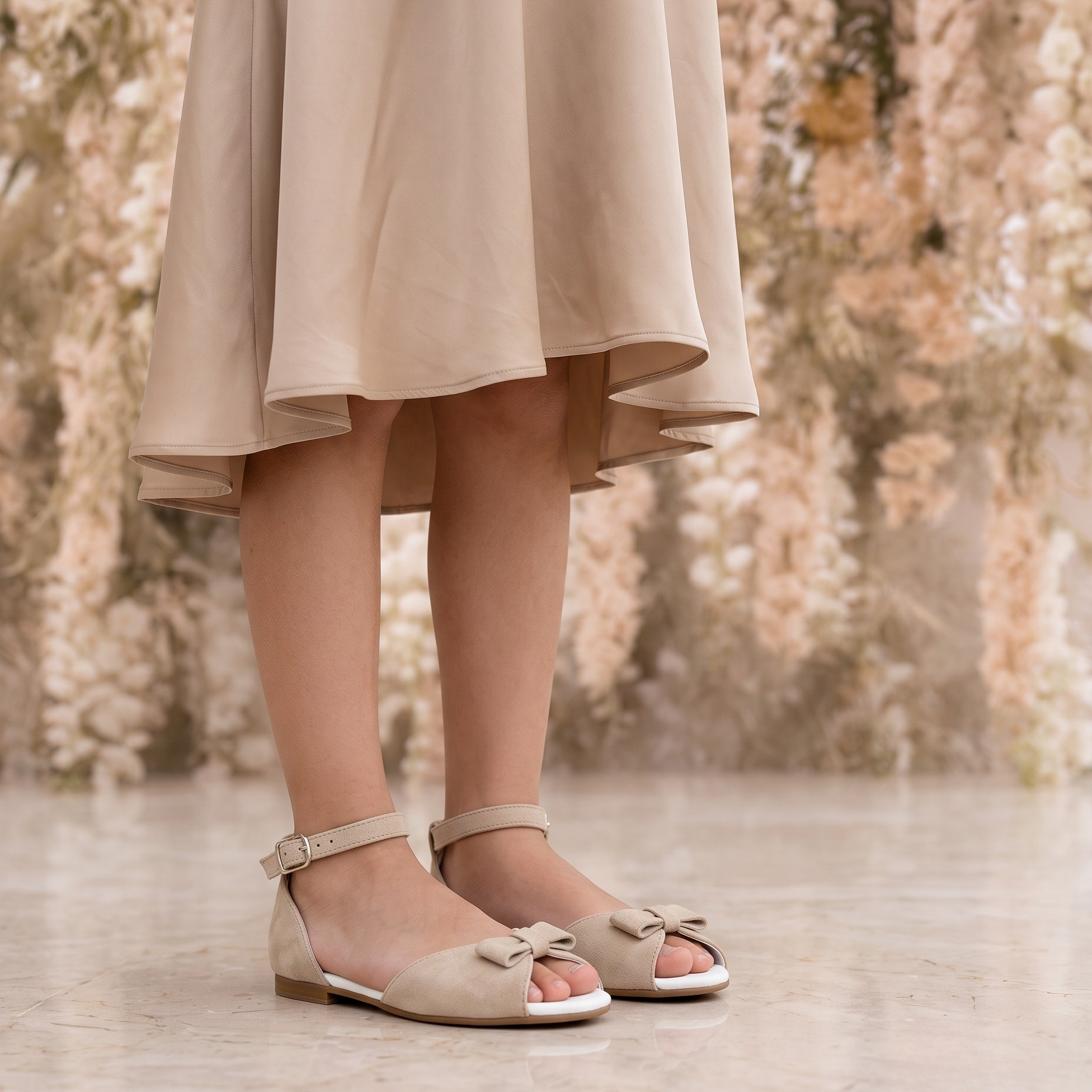 Sandalia de lazo beige de ante