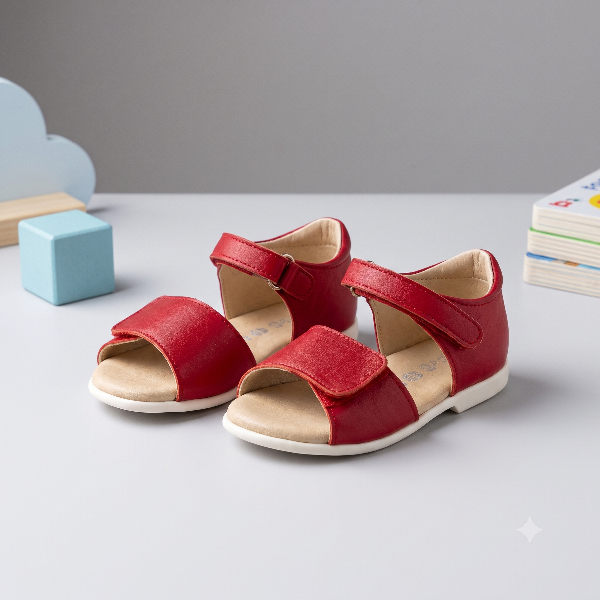 Sandalia roja de piel para bebe