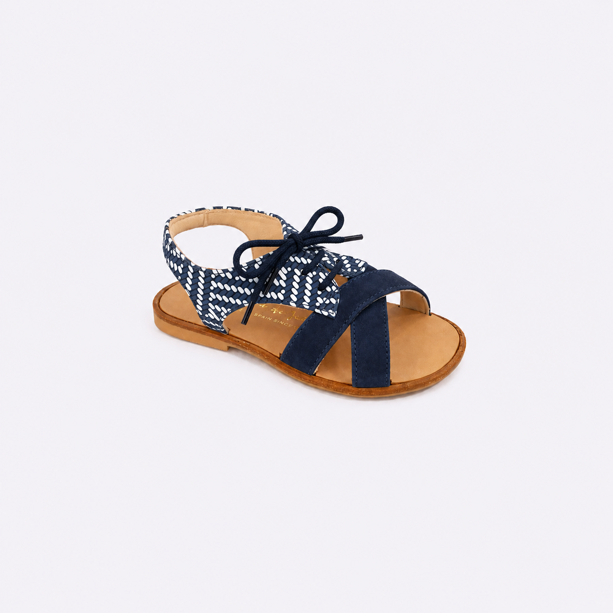 Sandalia de piel azul y blanco