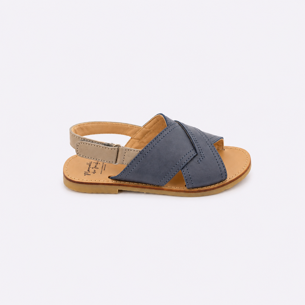Sandalia de piel azul y gris claro